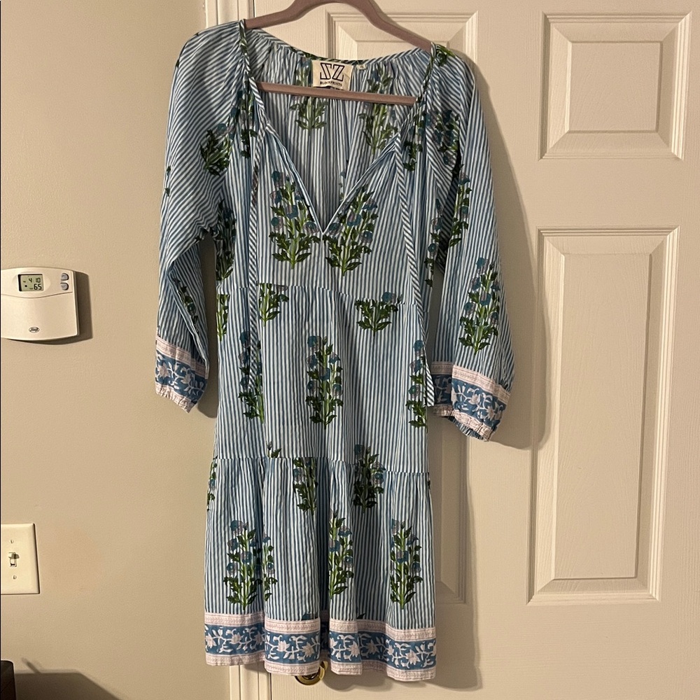 Blue and Green Floral Striped Dress